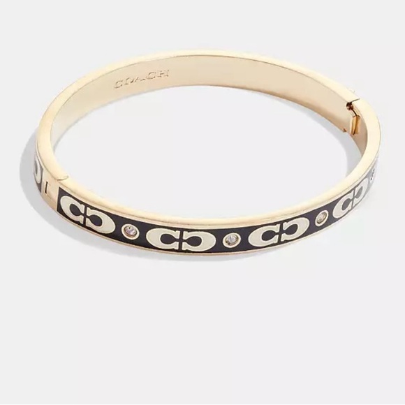 NWT! Authentic Coach bangle bracelet in gold, black with white logos + gift box - Picture 2 of 15